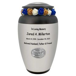 Motorcycle Medallion Adult Cremation Urn - Biker Memorial Urn - Tribute Wreath Option