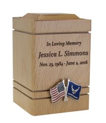 Unity USA & US Air Force Flags Cherry Keepsake Urn - Small Wooden Urn