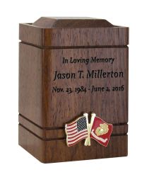 Unity USA & US Marine Corp Flags Walnut Keepsake Urn - Small Wooden Urn 