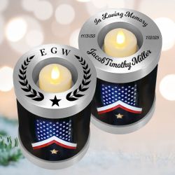 Veteran Flag Candle Cremation Urn - Military Flag Candle Urn - Engraving Available - LED Candle Included