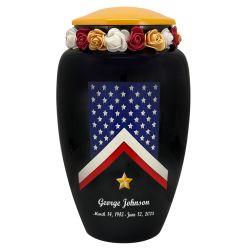 Veteran Flag Medium or Adult Sized Cremation Urn - Tribute Wreath™ Option - Pro Sand Carved Engraving