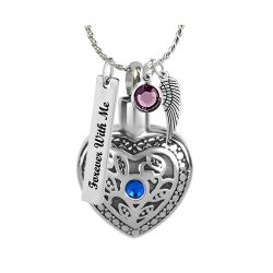 Blue Crystal Floral Heart Ash Pendant - Love Charms Option