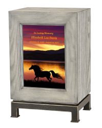 Weathered Wood & Iron Horse At Sunset Urn