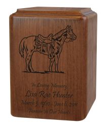 Custom Engraved Old Faithful Horse Wood Urn
