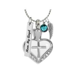 White Cross Heart Pendant Urn - Love Charms Option