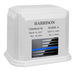 Thin Blue Line Police Monarch Companion Blue Granite Urn ~ For Two Cremation Urn