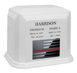 Thin Red Line Firefighter Monarch Companion White Granite Urn ~ For Two Cremation Urn
