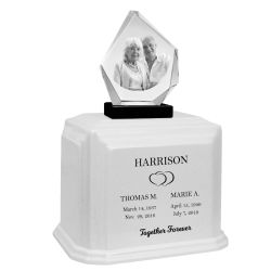 Monarch Companion White Marble 3D Diamond Crystal Urn - For Two