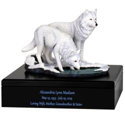 White Wolves Art & Wood Cremation Urn