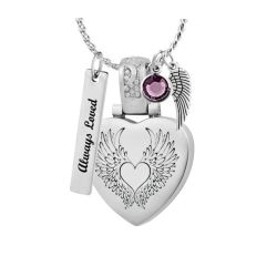 Angel Wings Heart Stainless Pendant Urn - Love Charms Option