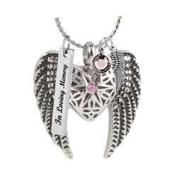 Heart Wings Pink Crystal Ash Pendant - Love Charms Option