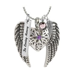 Heart Wings Purple Crystal Ash Pendant - Love Charm Option