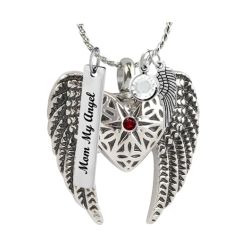 Heart Wings Ruby Crystal Ash Pendant - Love Charms Option