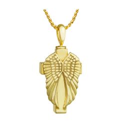 Cross Angel Wings 14K Gold Cremation Jewelry Urn