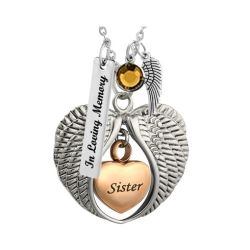 Sister Angel Wings Of Protection Necklace Urn - Love Charms Option