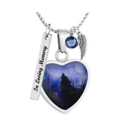 Winter Wolf Heart Jewelry Urn - Love Charms® Option