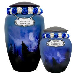 Winter Wolf Moon Medium or Adult Sized Cremation Urn - Tribute Wreath™ Option - Pro Sand Carved Engraving