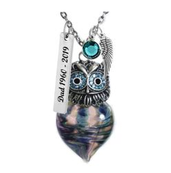 Wise Owl Heart Cremation Jewelry - Love Charms Option