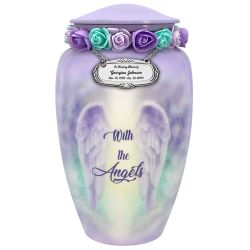 With The Angels Medium or Adult Sized Cremation Urn - Tribute Wreath™ Option - Pro Sand Carved Engraving