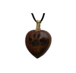 Wooden Heart & Paws Cremation Necklace Urn