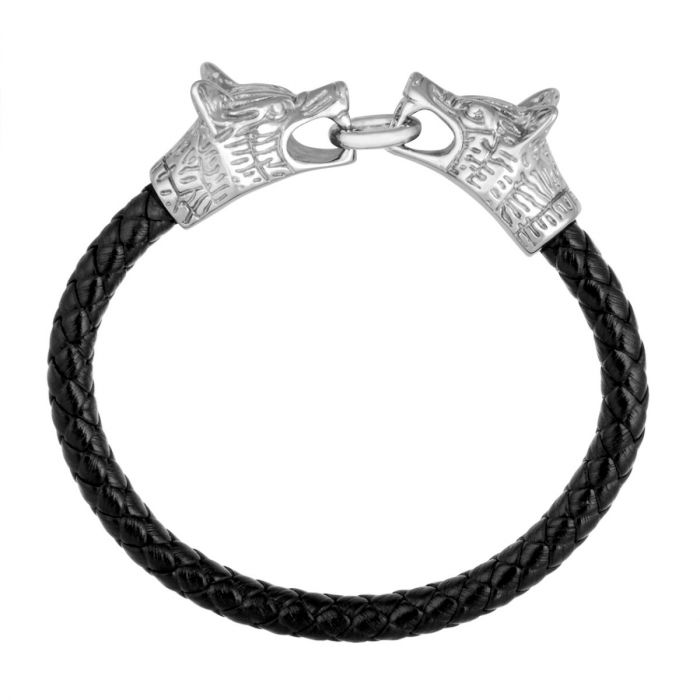 Amazon.com: COOLSTEELANDBEYOND Stainless Steel Mens Wolf Head Bracelet with  Brown Genuine Braided Leather: Clothing, Shoes & Jewelry