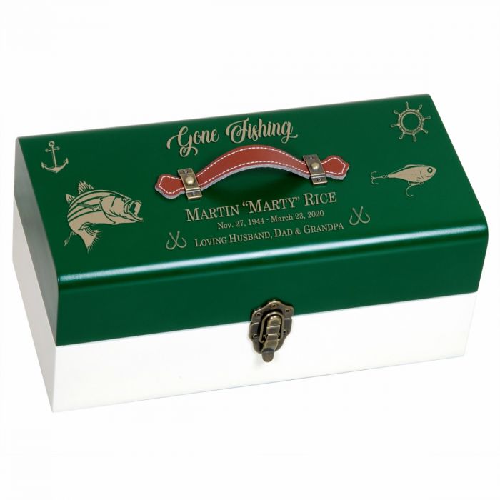 Gone Fishing Tackle Box Green Cremation Urn