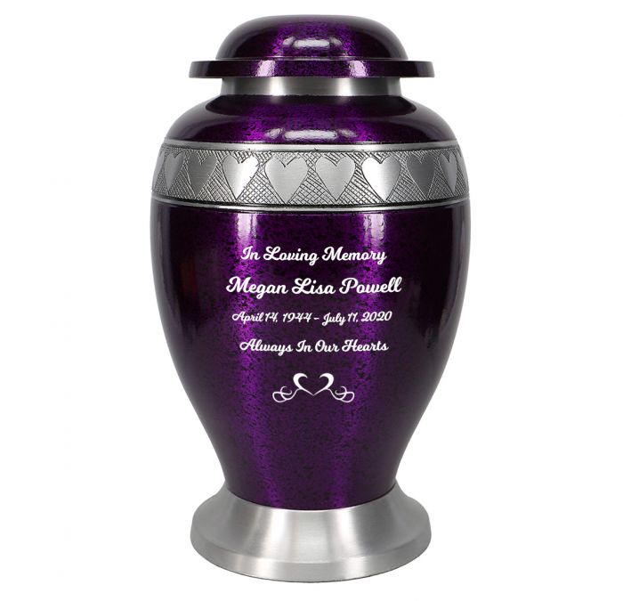 Purple Pewter Hearts Cremation Urn - Pro Diamond Engraving