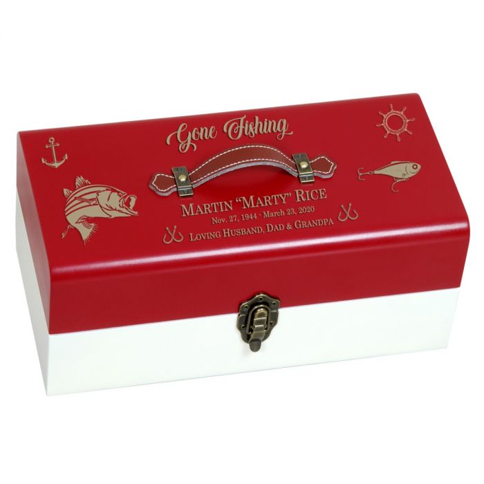 Gone Fishing Tackle Box Red Cremation Urn
