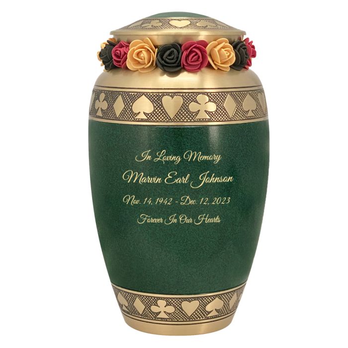 Suits of the Cards Green Cremation Urn - Poker Adult Urn - Tribute Wreath™  - Pro Diamond Engraving