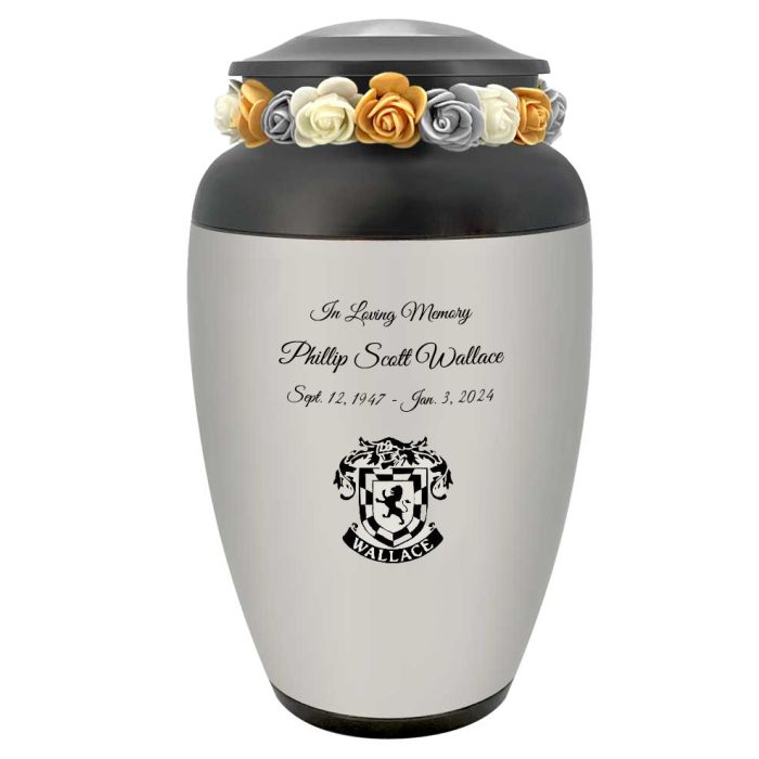 Family Crest Custom Adult Cremation Urn - Genealogist Urn - Tribute Wreath™  - Pro Diamond Engraving