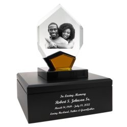 Memorial Laser Engraved Photo Crystal Wood Urn Set