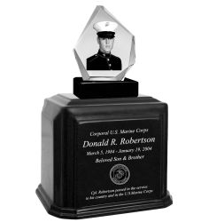 U.S. Marine Corps 3D Diamond Crystal Black Monarch Granite Adult Urn