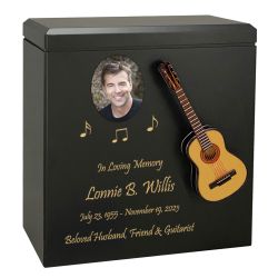 Acoustic Guitar Wood Adult Cremation Urn - Miniature Guitar - Photo Option