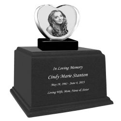 3D Heart Crystal Black Granite Large Adult Cremation Urn