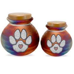 Paw Print Animal Lover Raku Cremation Adult or Medium Urn - Personalization Option