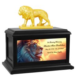 King of the Pride African Lion Wood Cremation Urn - Choose Black or Wood Finish