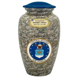 US Air Force Camouflage Cremation Urn - Tribute Wreath™ Option - Pro Sand Carved Engraving