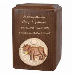 Alder Wood Intarsia Country Cow Adult Urn - Free Laser Engraving