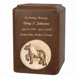 Alder Wood Intarsia Pony Adult Urn - Free Laser Engraving