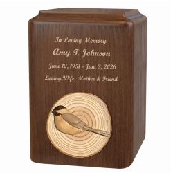 Alder Wood Intarsia Chickadee Adult Urn - Free Laser Engraving