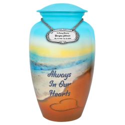 Always In Our Hearts Beach Medium or Adult Urn - Tribute Wreath™ - Pro Personalization - Burial Vault Option