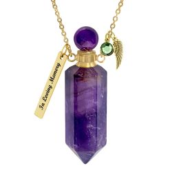Amethyst Gemstone Crystal Cremation Jewelry Ash Necklace Urn - Love Charms® Option