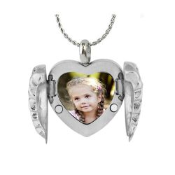 Color Photo Wings Heart Locket Urn - Love Charms Option