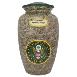 US Army Camouflage Cremation Urn - Tribute Wreath™ Option - Pro Sand Carved Engraving