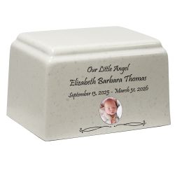 Little Angel Photo Cultured Marble Cream Baby Urn - Free Engraving and Photo