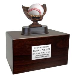 Baseball or Softball Mitt Cremation Urn - Free Engraved Pewter Plate