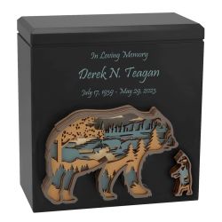 Bear And Cub Wood Art Cremation Adult Urn - Wilderness Cremation Urn