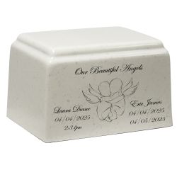 Beautiful Angels Twins Cultured Marble Cream Baby Urn - Free Engraving