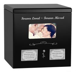 Black Photo Companion Wood Urn - Pewter or Gold Plate Option -  Parents Photo Urn - Vault Option