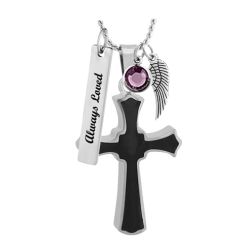 Men's Black Cross Pendant Urn - Love Charms Option